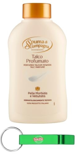 24 x Spuma di Sciampagna Wellness Talco duftendes Talkum – weiches und samtiges Leder 200 g + Schlüsselanhänger Beni Culinari gratis