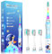Cepillo de Dientes Eléctrico para Niños de 2-4-8-12 Años con Temporizador Luz LED Arco Iris Funciona con Batería y Vibra (Niño Astronauta Azul)