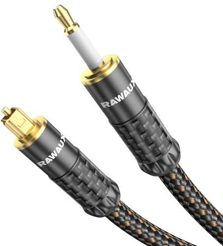 RAWAUX Digitale Audio Optisches Kabel 3m Toslink auf Mini Toslink Kabel | Optisches Audiokabel 24K Vergoldet (Kohlefaser+Aluminium) S/PDIF Cable für Lautsprecher, Chromecast Audio, TV