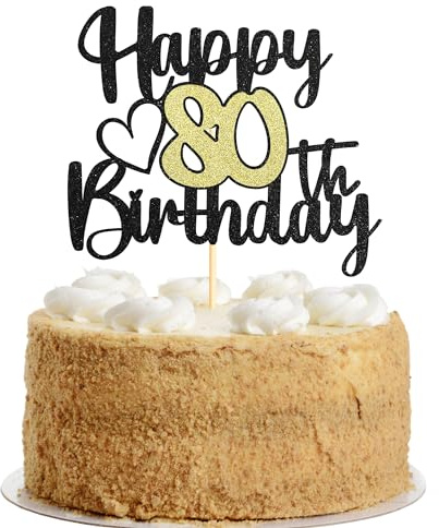 Sumerk 1 PC Happy 80th Birthday Cake Topper Gold Happy Birthday Cake Decorations for Women Men 80th Birthday Cake Toppers Cake Decoration for Birthday Anniversary Party
