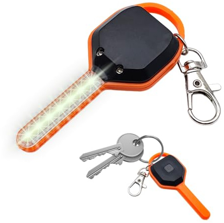 Nyckelformad nyckelring med fast och blinkande LED-ljus, perfekt för kvällspromenader och nödsituationer - drift med CR2032-batteri (orange)