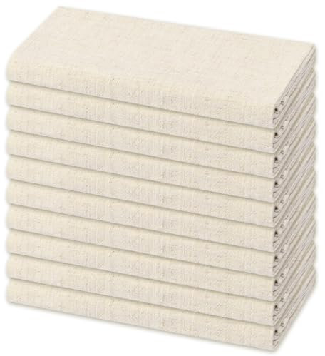 10er-Pack Leinen-Servietten, 40 x 40 cm Wiederverwendbare rustikale Leinenstoffservietten aus Baumwoll-Leinen-Mischgewebe Tischservietten für Hochzeit, Party, Bankett, Abendessen-Dekoration (Beige)