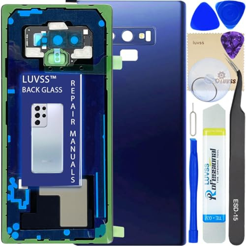 LUVSS Vitre Arrière pour Samsung Galaxy Note 9 SM-N960F/DS Bleu Coque Cache Batterie avec Lentille de Caméra, Adhésifs, Kit Outils, Guide De Réparation