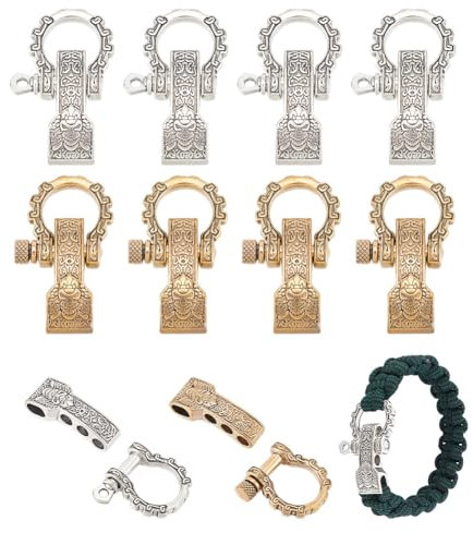 UNICRAFTALE 8 Sets 2 Colors Adjustable Alloy Screw Pin Shackle Survival Bracelet Clasps Metal Bow Anchor Shackle Clasp D Shackle Clip for Survival Bracelet 28mm Long