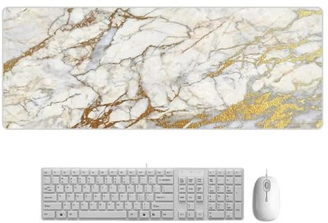 Jinmer Goldener Marmor Gaming Mauspad,1200 x 600 x 2 mm XXL Verlängertes Große Mauspad,Schreibtischunterlage mit Rutschfester Gummibasis,Mauspad für PC,Schreibtisch Pad für Zuhause und Büro