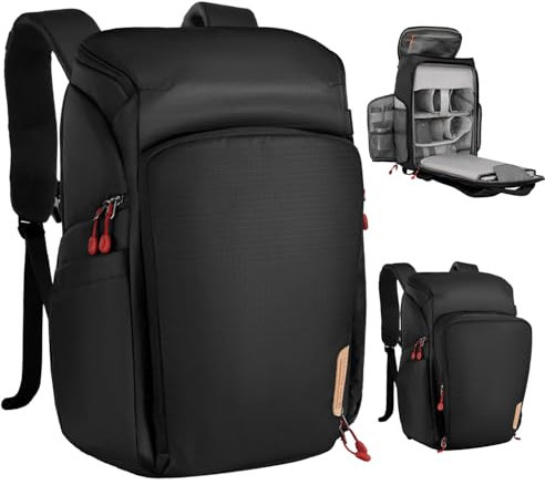 K&F CONCEPT Mochila Cámara Profesional, Bolsa Fotógrafos Cámara Impermeable de Gran Capacidad para Camera Reflex Digital DSLR, Adecuado para viajes al aire libre senderismo fotografía Negro intenso