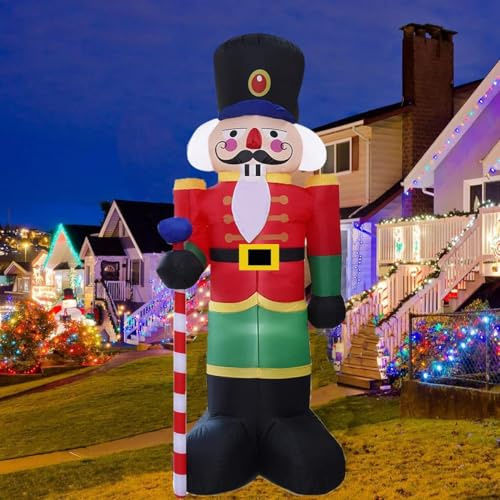 HUOLE Cascanueces Inflable de Navidad Soldado Inflable De Navidad Exteriores Porche Césped Jardín Patio Decoración Fiesta Decoraciones Navideñas -2,4m - Soldado de Nogal