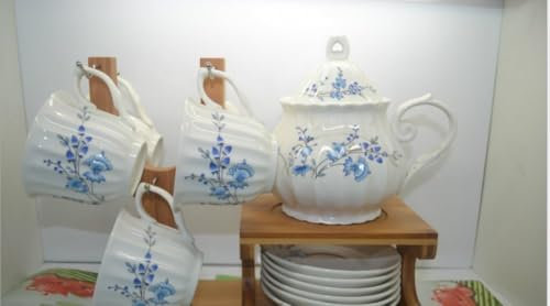 NaturallyTakeCare Service à thé, service à café en porcelaine anglaise 6 pièces 13 pièces (bleu)