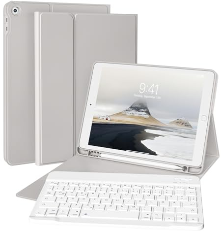 ZKTUYU Tastatur Hülle für iPad 9./ 8./ 7. Generation (2021/2020/2019) mit Stifthalter, Soft TPU Schutzhülle, magnetisch Abnehmbarer Tastatur mit QWERTZ Layout für iPad 10.2 Zoll, Grau