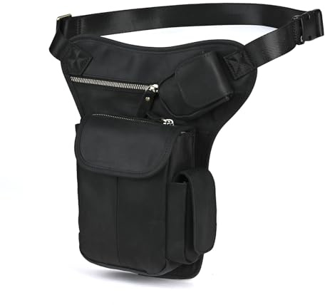 Le'aokuu Herren Echtes Leder Tasche Beinbeutel Beintasche Außenbeintasche Hüfttasche Drop Leg Thigh Bag Motorrad Tactical Messenger Bag 3106