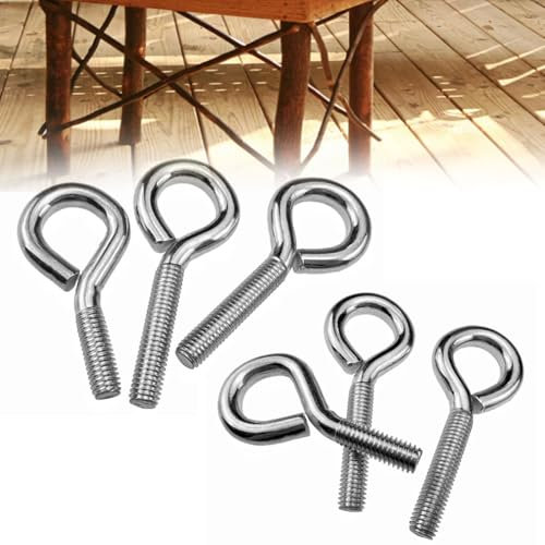 6 tornillos de ojo M6 de acero inoxidable, tornillos de ojal con rosca, tornillo de anillo, tornillos de ojo inoxidables, tuerca anular, tornillos M6 80 mm, gancho con ojal para montar y colgar para