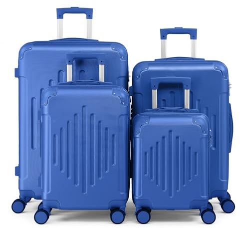LEADZM Kofferset 4 teilig (Flugblau) | Reisekoffer Set, Koffer Set Hartschalen-Trolley aus ABS mit verstärkten Ecken, 360° Spinner-Rollen & Handgepäck