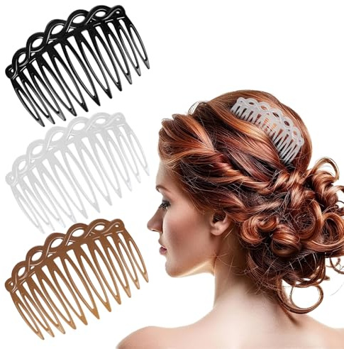 6 Pcs French Hair Side Combs, 3 Colors Plastic Twist Decorative Comb Hair Clips, Vintage Women Hair Comb Accessories, Bridal Wedding Veil Teeth (Black, Transparent, Dark Coffee)