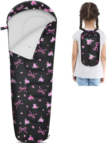 FIOBEE Kinder-Schlafsack für Mädchen und Jungen, 3 Jahreszeiten, warmes und kühles Wetter, 5 °C – 16 °C, Camping-Schlafsäcke mit Rucksacktasche für Reisen, Wandern, Indoor Outdoor, Camping, Essentials