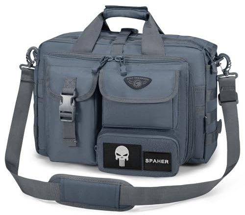 SPAHER Borsa Lavoro Uomo 24 Ore Uomo PC 14/15.6/17 Borsa Tattica Ventiquattrore Lavoro Porta PC Lavoro Cartella Laptop Briefcase Grigio