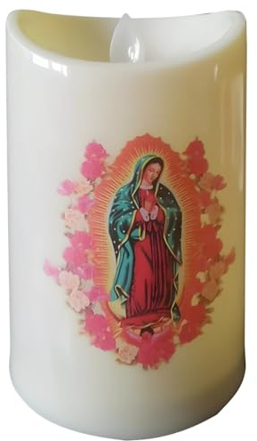 Candela a LED con Gesù del Sacro Cuore, senza fiamma, con Vergine Maria di Guadalupe, luce gialla calda per ambienti domestici e religiosi