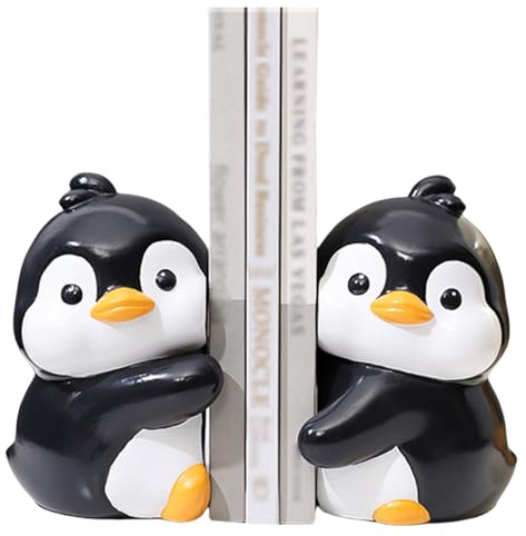 Dekorative Buchstützen mit niedlichen Pinguinen, einzigartige Tier-Buchstützen zum Halten von Büchern, kreativer Buchhalter aus Kunstharz, Stopper für Zuhause, Büro, Schreibtisch, Bücherregal