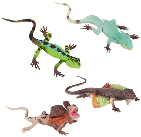 KLVGTIFS 4 Piezas Figuras de Lagarto Simulados, Modelo Artificial de Reptil Lagarto, Plástico Lagartos Juguete Coloridos, Juguetes para educativos Niños, Accesorios de Broma para Halloween