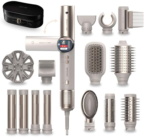 Cecotec Multifunktionellt modellerande hårstyler 14 huvuden AirGlam 14 in1 Flex Champagne. 1400 W, skärm, Coanda-teknik, borstlös motor, roterande funktion och keramisk och keratinbeläggning