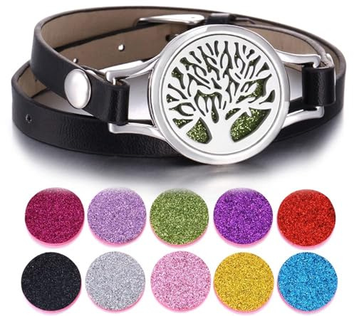 SIXDUTON Bracelet Diffuseur d’Huiles Essentielles pour Femme Arbre de Vie en Acier Inoxydable Bracelet Cadeau de Fête des Mères Noël Saint-Valentin pour Maman Couple Amie (Arbre de Vie Nouvel)