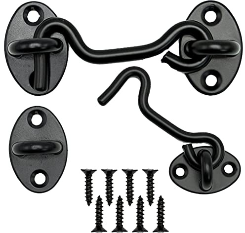 SARAHLOUISEJENKINSLTD 2 ganchos para tormentas con ojal, de acero inoxidable, para puertas batientes de madera, persianas, puertas de granero, cerrojos, 8 tornillos de montaje (7,5 cm)