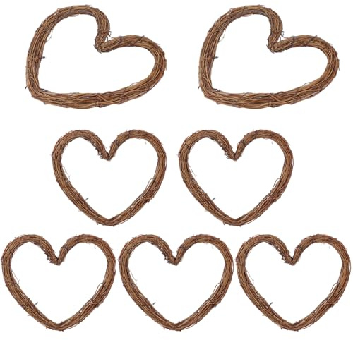 KUKLIPJIM 7 Pcs 12 Inch Heart Shaped Natural Grapevine Wreath Set, Hand-Woven Vine Branch Wreaths for DIY Crafts, Christmas Decorations, Home & Event Styling