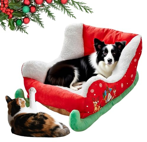 Miyanvuo Weihnachten Hundebett, 68x38x28cm Weihnachtsschlitten Hundebett, Plüschig Kuscheliges Katzenschlittenbett, Hundebetts Kuschelig Weich Für Hunde, Welpen, Katzen, Kätzchen