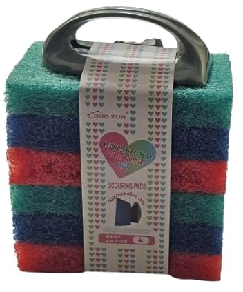Mr.Gadget's Solutions Handled Scrubber Set, Non-Scratch Bathroom Scrubbing Pads, Bathtub Scrubber with Handle, Reusable Cleaning Sponge for Shower Tile, Bathtube, Sink, Spas Tubs & Swimming Pool Step