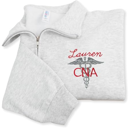 COUPLEHOODIES Custom Embroidered Nurse Quarter Zip Sweatshirt With Name | Personalized Gift For An RN LPN CNA Or Nursing Student - Add Your Name And Title For Graduation Or Christmas