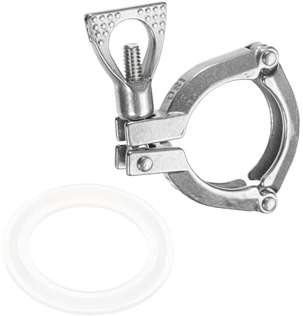 sourcing map Stainless Steel Single Pin Tri Pipe Clamp 2 (50.5mm) Sanitary Clamp with Wing Nut Fitting Connection with Silicone Gasket for Food Beverage Cosmetics Factory Pipes
