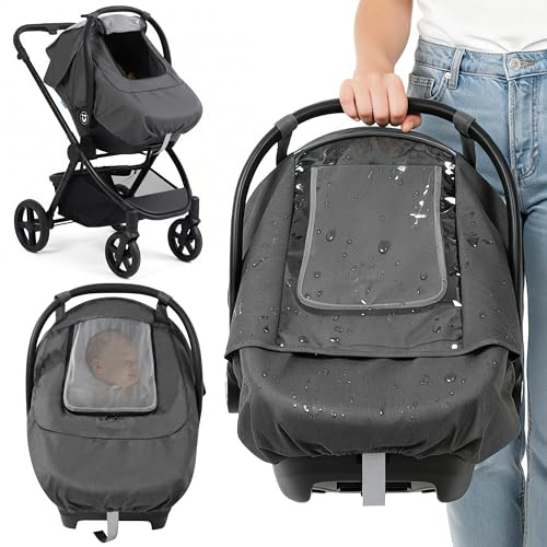 Wood Homing Universal Baby Car Seat Cover - Breathable Rain Cover for Pushchair Stroller with Transparent Front Zip Door Winter Warm Pram Footmuff All-Round Sun Shade Snow Wind Rain Insect Protection