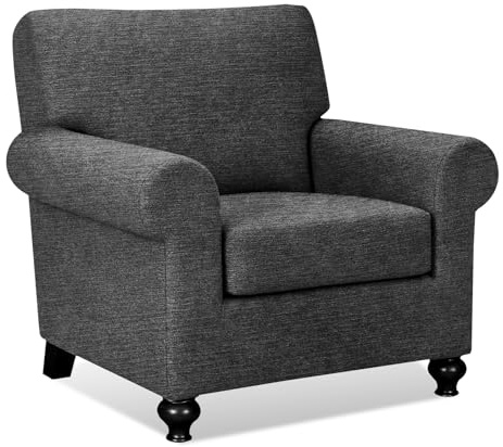 URBANLIFE 2-Piece Stretch Sofa Slipcover for 1 Cushion Single Seat Sofa, Stretch Spandex Non-Slip Sofa Cover with Elastic Bottom, Machine Washable Furniture Protector for Kids & Pets, Charcoal Gray
