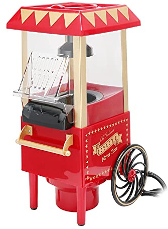Luocute Machine à Pop-corn Rétro, Pop-corn sans Huile pour un Pop-corn Sain à Faible Teneur en Calories avec Couvercle Amovible et Technologie de Chauffage Rotatif pour Soirée Cinéma à la (Prise UE)