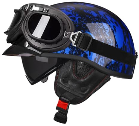 Vintage Caschi Cromwell Moto Caschi Jet E Demi-Jet Con Occhiali DOTECE Omologato Casco Mezzo Retrò Moto Elmetto Scodella Per Adulti Uomini Donne Aperto Casco Cruiser Z-1,XXL:63-64CM