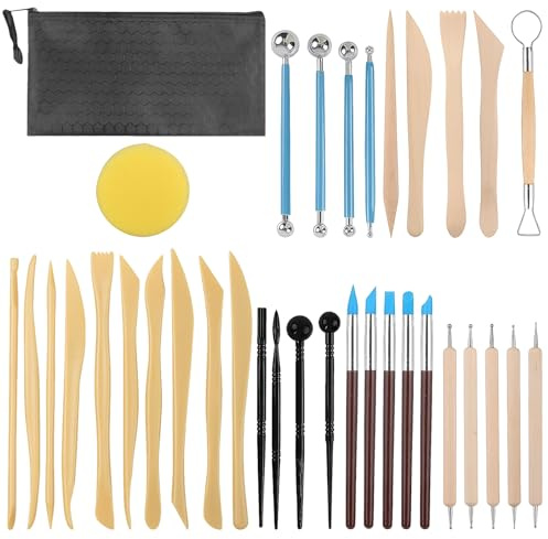 MENUY Set di 35 attrezzi per modellare, strumenti per la modellazione, accessori per ceramiche, set di ceramiche per stampi, pasta per modellare, strumenti di argilla, strumento per modellare il fai