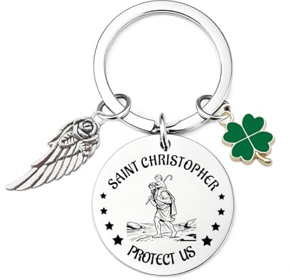 Porte-clés Saint Christophe Protect Us Médaille Saint des voyageurs Protection de prière Bijoux pour homme et femme Cadeau de voiture et accessoires pour voyager en toute sécurité