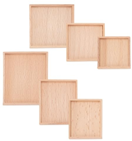 AHANDMAKER 6 Stück Miniatur Holz Serviertabletts Natürliche Holz Farben häuser Zubehör Für Haus Küchenzubehör Kuchen Frühstück Basteldekoration Geschenkidee