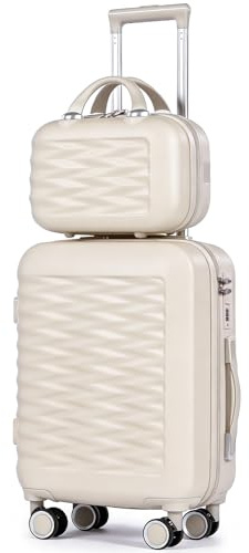 H.yeed 20 Inch Cabin Suitcase with 12 Inch Vanity Case Lightweight ABS Hard Shell Suitcase Trolley Luggage Travel Case with Spinner Wheels (Beige, 2 pc Set)