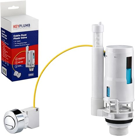 KeyPlumb 1.1/2” 350mm Cable Dual Flush Valve WRAS Approved Toilet Cistern Mechanism with 2” Adaptor, Water Saving Dual Flush System, Easy Fit Replacement Kit