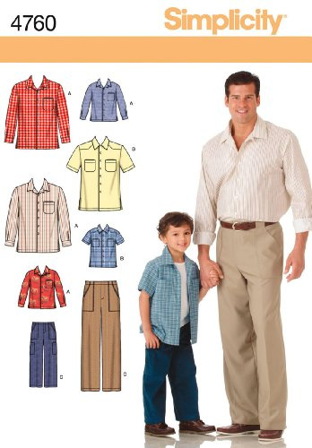 Simplicity S4760 Men's & Boys' Shirt & Pants Sewing Pattern, Sizes S-L & S-XL