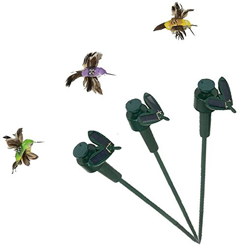 SAGUARO Pack of 3 Solar/Battery Powered Flying Wobble Fluttering Hummingbird Bird for Garden Yard Plants Flowers Patio Landscape Outside Decor Color Random