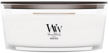 Ellipsenförmige WoodWick Duftkerze mit knisterndem Docht, Warm Wool, bis zu 50 Stunden Brenndauer,11.6 x 19.2 x 8.8 cm