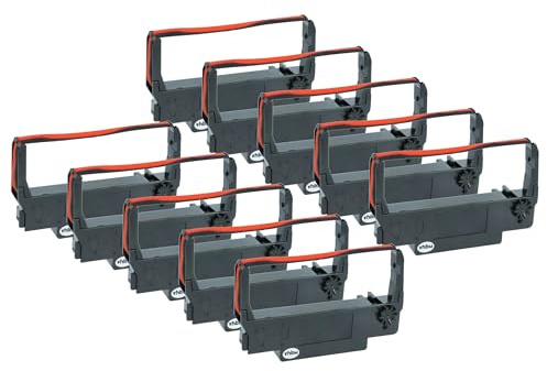 vhbw 10x Farbband Schriftband kompatibel mit Orient BTP-M280 | BTP-M270, BTP-M300 Nadeldrucker, Bondrucker - Schwarz, Rot