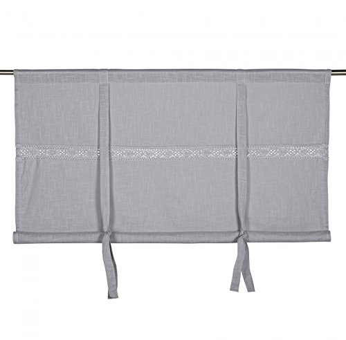 Scheibengardine Raff Gardine Raffrollo Vorhang Landhaus 180 x 120 cm (BxH) Bestickt mit Spitze grau Baumwolle Landhaus Shabby French Vintage Nostalgie