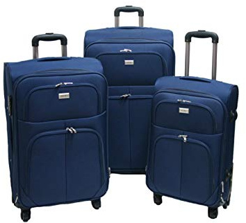SLmilano set valigie semirigide bagagli in tessuto super leggeri 4 ruote piroettanti trolley piccolo adatto per cabina con compagnie lowcost art.214 (blu)