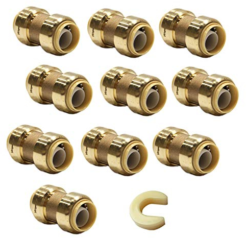 (Pack of 10) EFIELD 1/2 Inch Straight Coupling Push-Fit Fitting to Connect Pex, Copper, CPVC,(PF003)