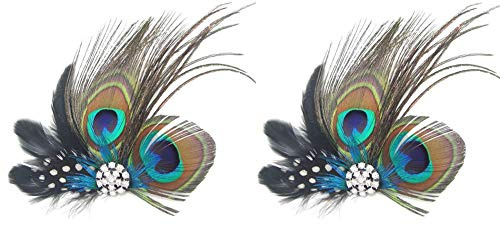 Dusenly 2 modische Pfauenfeder-Haarspangen, Haarnadeln, Abendkleid, Kopfschmuck, Hochzeit, Feder-Fascinator für Damen und Mädchen
