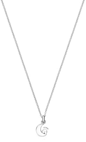 TOUS Collar de Plata de Primera Ley para Mujer con Colgante de Luna de 12 mm, 45 cm de Largo, Delicado y Elegante, Colección Nocturne
