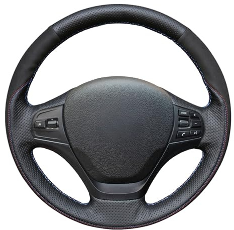 MEWANT Handnähen DIY Schwarz Echtleder und Schwarz Synthetische Wildleder Auto Lenkradbezug für BMW 1er F20 F21 / 2er F22 F23 / 3er F30 F31 F34