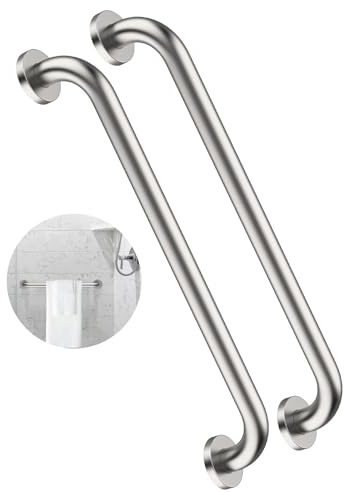2 Pack 24 Inch Shower Grab Bar, ZUEXT Satin Brushed Nickel Stainless Steel Bathroom Grab Bar, Shower Balance Bar,Safety Hand Rail Support,Handicap Elderly Senior Assist Bath Handle(1.25 Diameter)